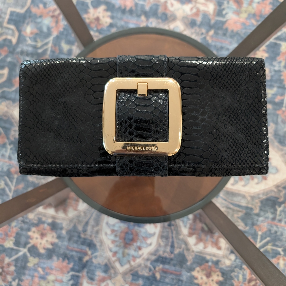 Michael Kors Black Snakeskin Clutch Pre Owned